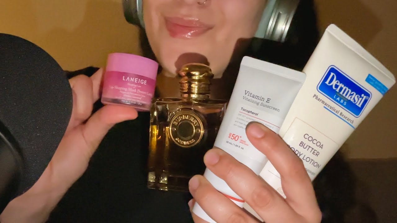 ASMR TAPPING ON MY FAV PRODUCTS💌(skincare, perfume, lotion, mouth sounds, tapping, LOTS of rambling)