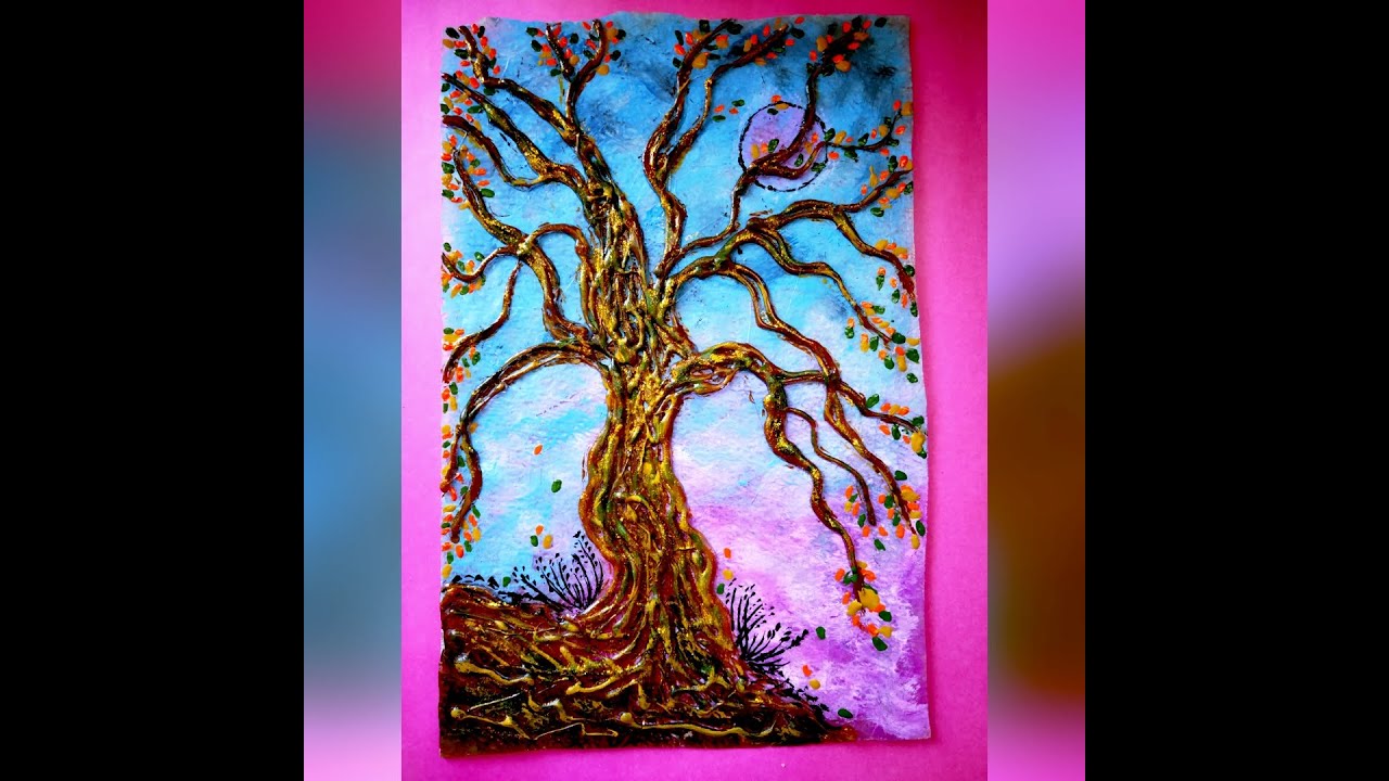 Diy hot glue gun painting 3d painting with fibre sheet glue gun art