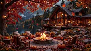 Soothing Autumn Night Ambience 🍂 Gentle Piano & Crackling Fire for Relaxation & Study