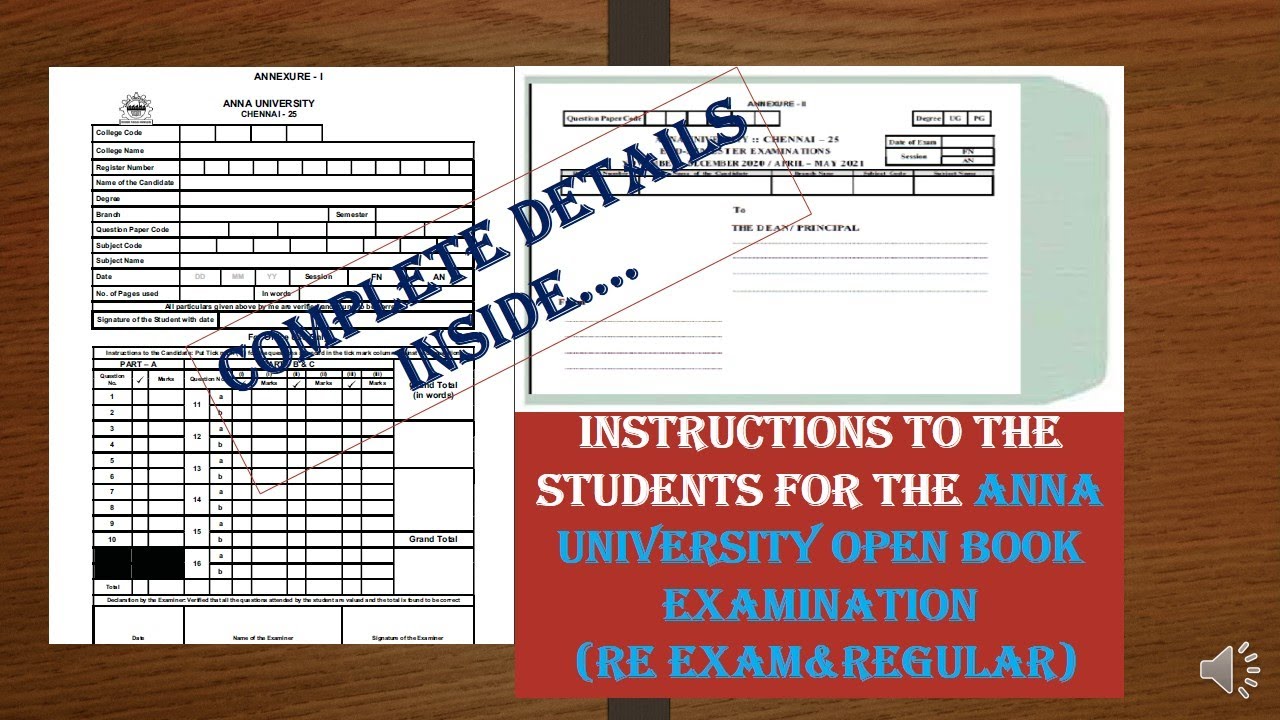 INSTRUCTIONS TO THE STUDENTS FOR THE ANNA UNIVERSITY OPEN BOOK EXAMINATION  (RE EXAM&REGULAR)
