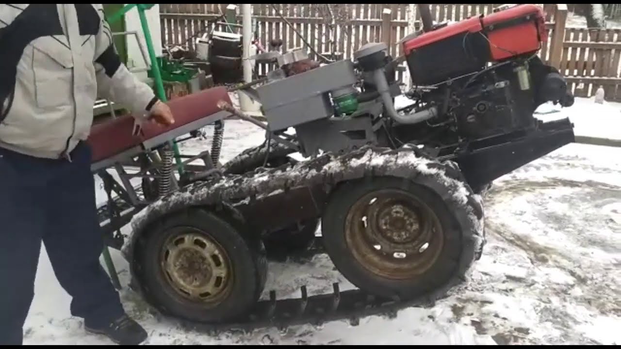 Гусеничный дизельный самодельный минитрактор . Первый выезд. - YouTube