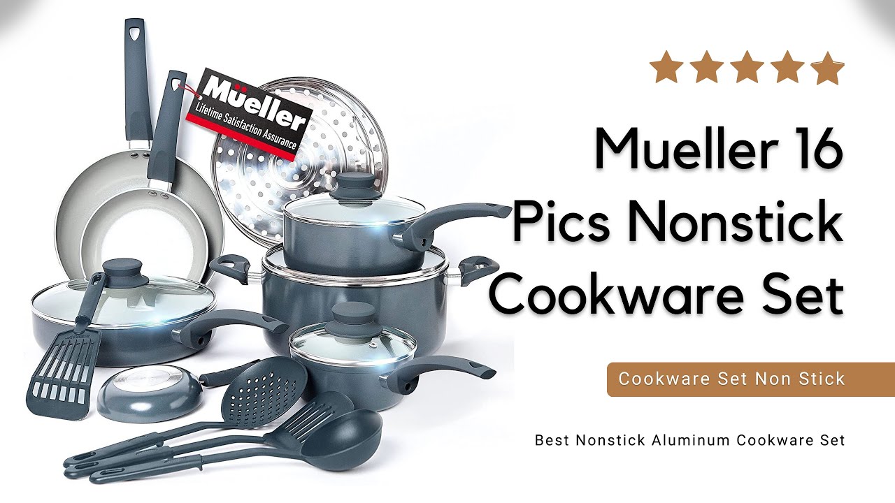 Mueller Pots and Pans Set Nonstick 16-Piece Healthy Stone Kitchen