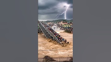 Moment the Bridge Almost Swept Away by Heavy Floods! #viral #shorts
