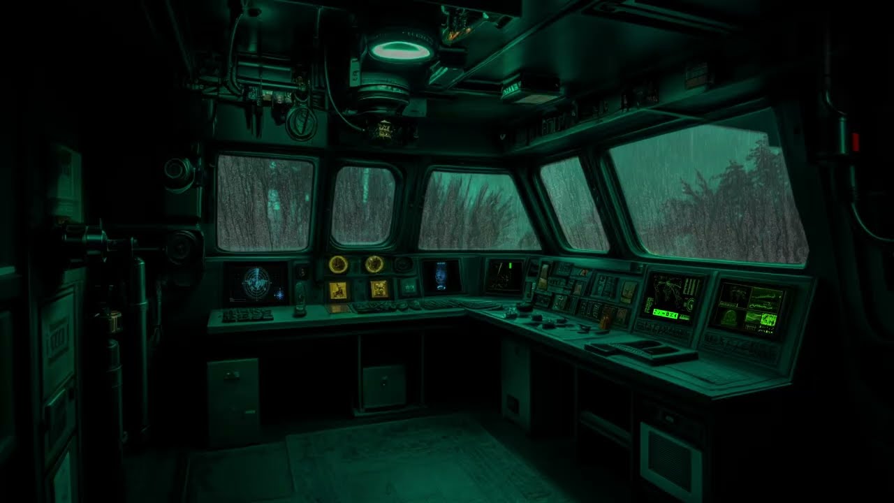 🌌🌧️ Futuristic Control Room in Rainy Jungle | Immersive Ambience for Focus & Sleep