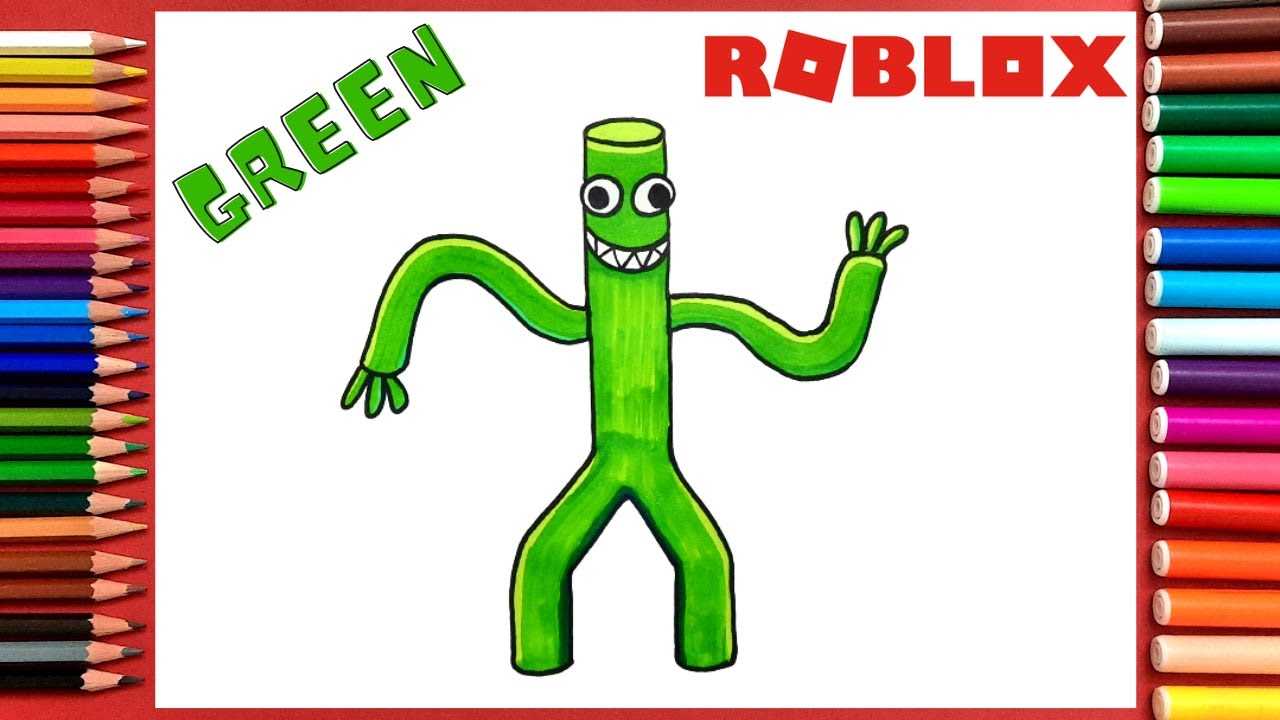 How to DRAW CHARACTER of RAINBOW FRIENDS - ROBLOX DRAWING - Green 