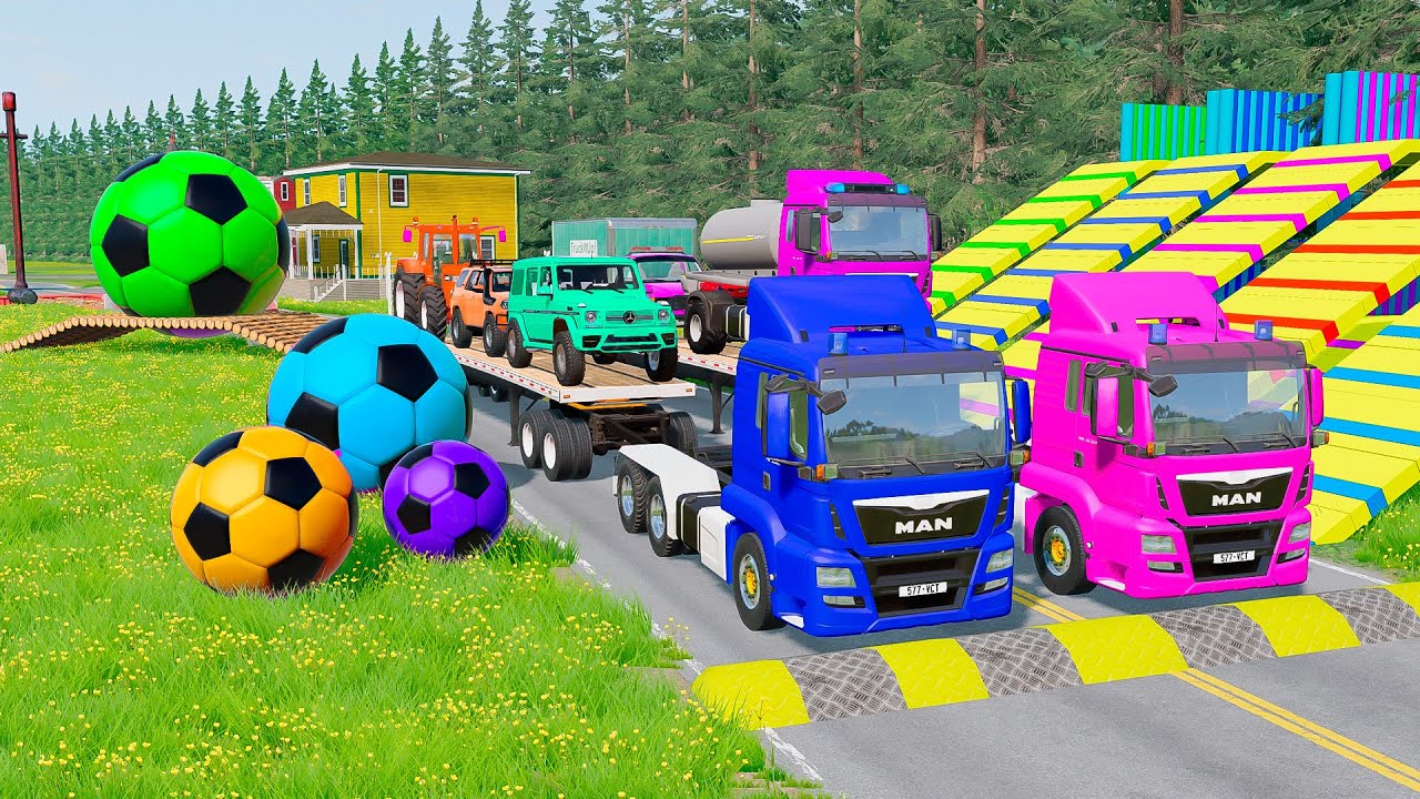 Flatbet Truck McQueen | Transportation with Truck - Pothole vs Car 
