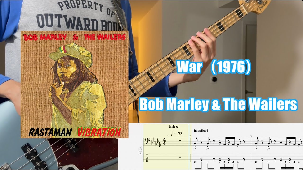 "War" — Bob Marley & The Wailers bass with standard notation and tab