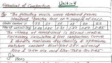 Unit:4 | Compaction of Soil | Numerical  | BE Civil | TU,PU,KU | Soil Mechanics | Compaction Curve |