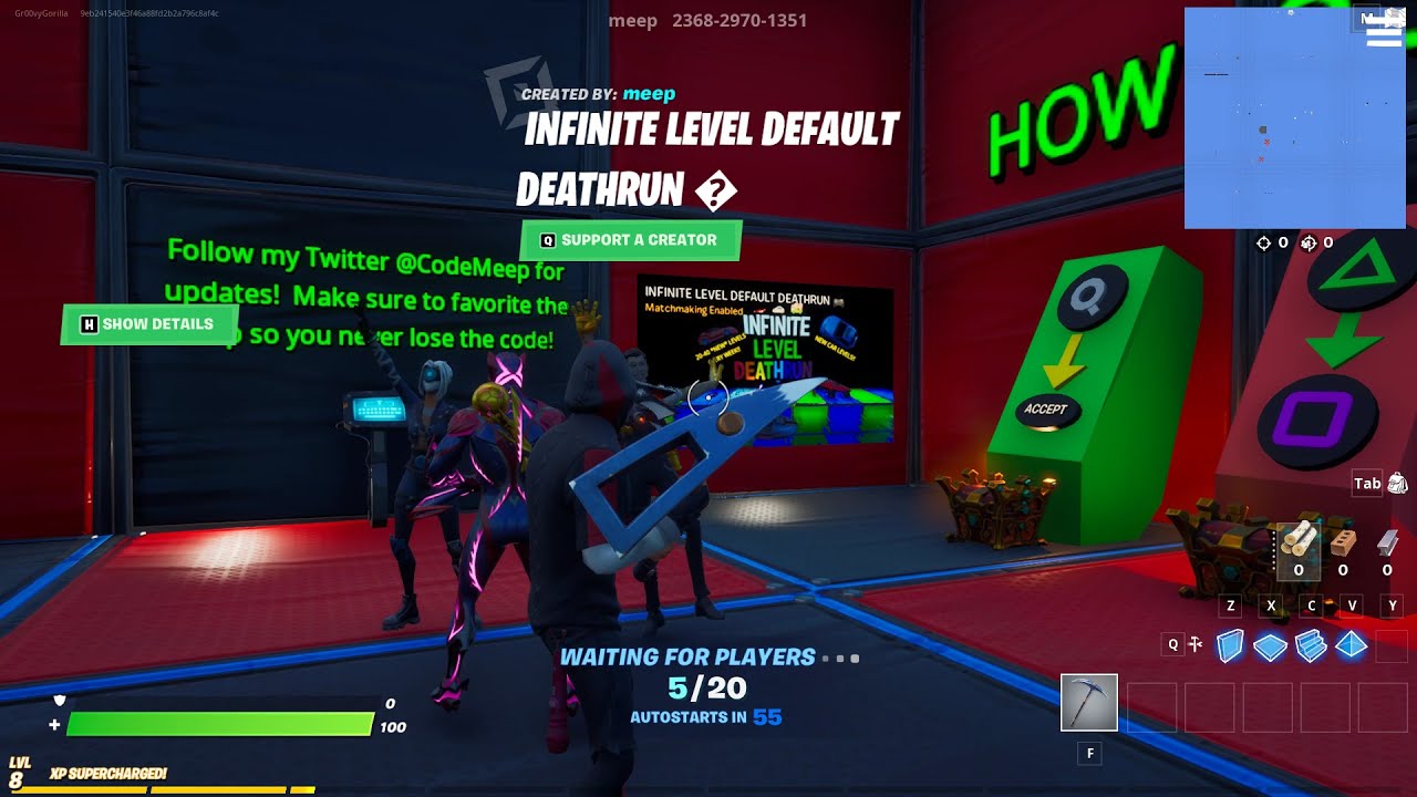 INIFINITE LEVEL DEFAULT DEATHRUN By meep - Fortnite Creative Mode Featured Custom Island - Code