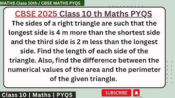 The sides of a right triangle are such that the longest side is 4 m more than the shortest side and