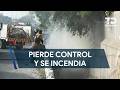 Tráiler cae a paso inferior y termina incendiado en Carretera Nacional en Santiago, Nuevo León