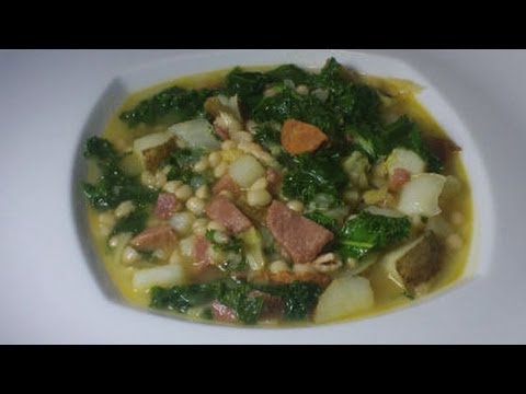 Caldo Gallego - Spanish White Bean Stew with Ham, Bacon, Chorizo, Cabbage and Kale - Puerto Rican