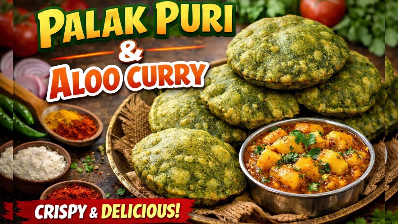 Palak Puri with Aloo Curry | Crispy Spinach Poori Recipe | Easy Breakfast పాలకూర పూరి 