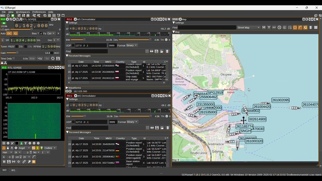 Odbiór AIS z pomocą programu SDRAngel.