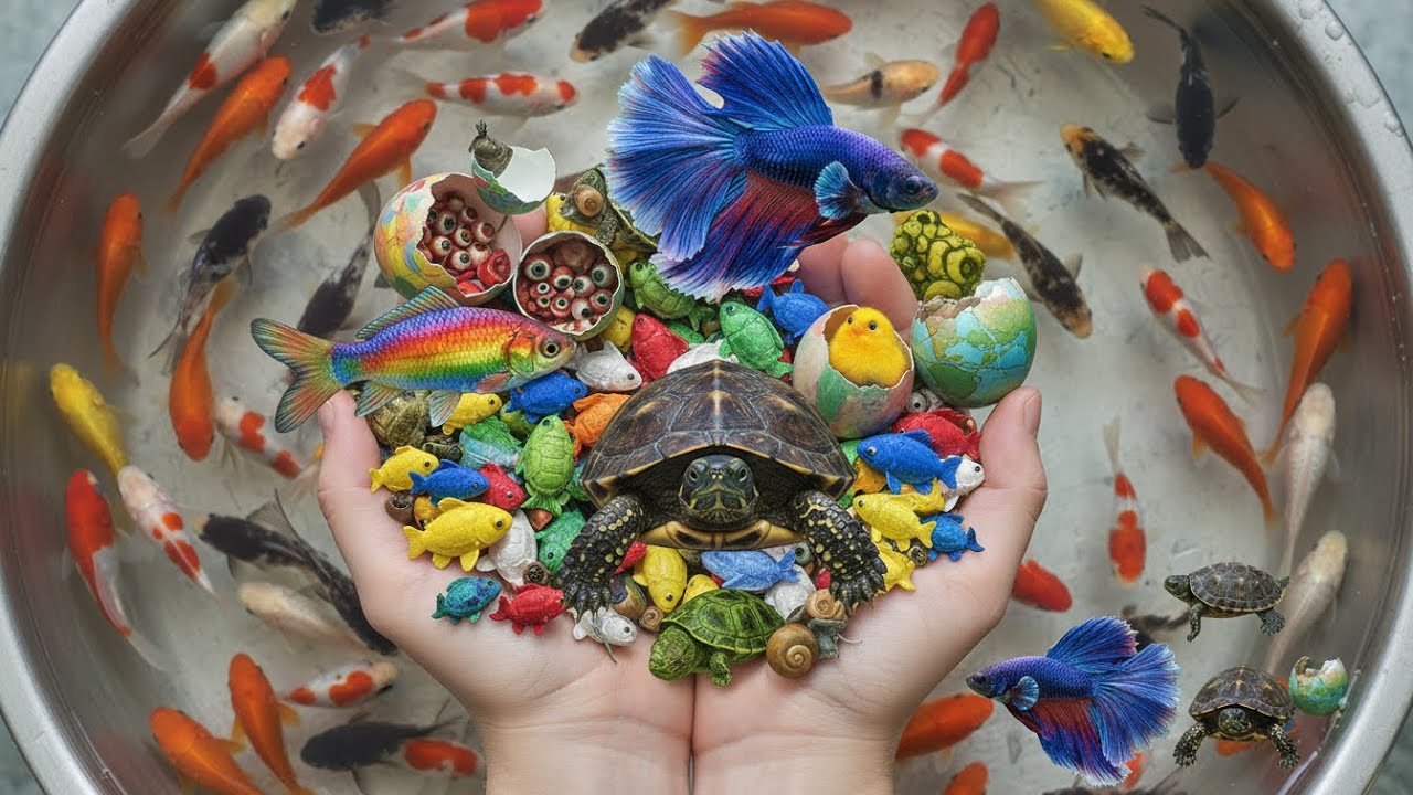 Catching Colorful Fish, Spider Crab, Eel, And Tiny Koi From The Mini Pond In The Aquarium