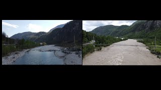 Maggia mit und ohne Hochwasser - Anfang Juli 2021 und am 13.7.2021