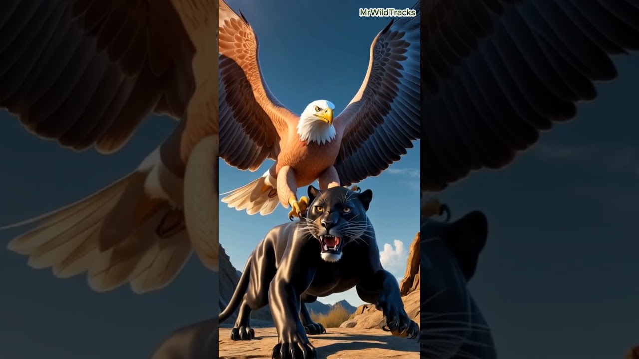 The bald eagle and jaguar playfully 