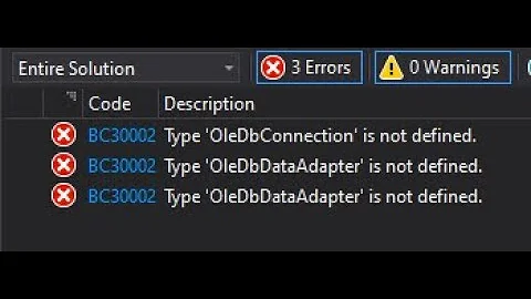 How to fix BC30002 Type 'OleDbConnection' is not defined. in Vb.net Visual Studio 2019