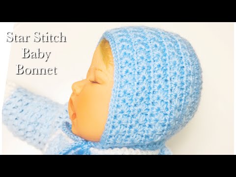 Crochet STAR STITCH baby bonnet hat 0-3M - EASY How to crochet baby cap - Crochet for Baby