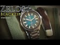 Zelos BlackTip Automatic Teal 200m Dive Watch 70s Inspired With Quick Micro Adjust Miyota 9015