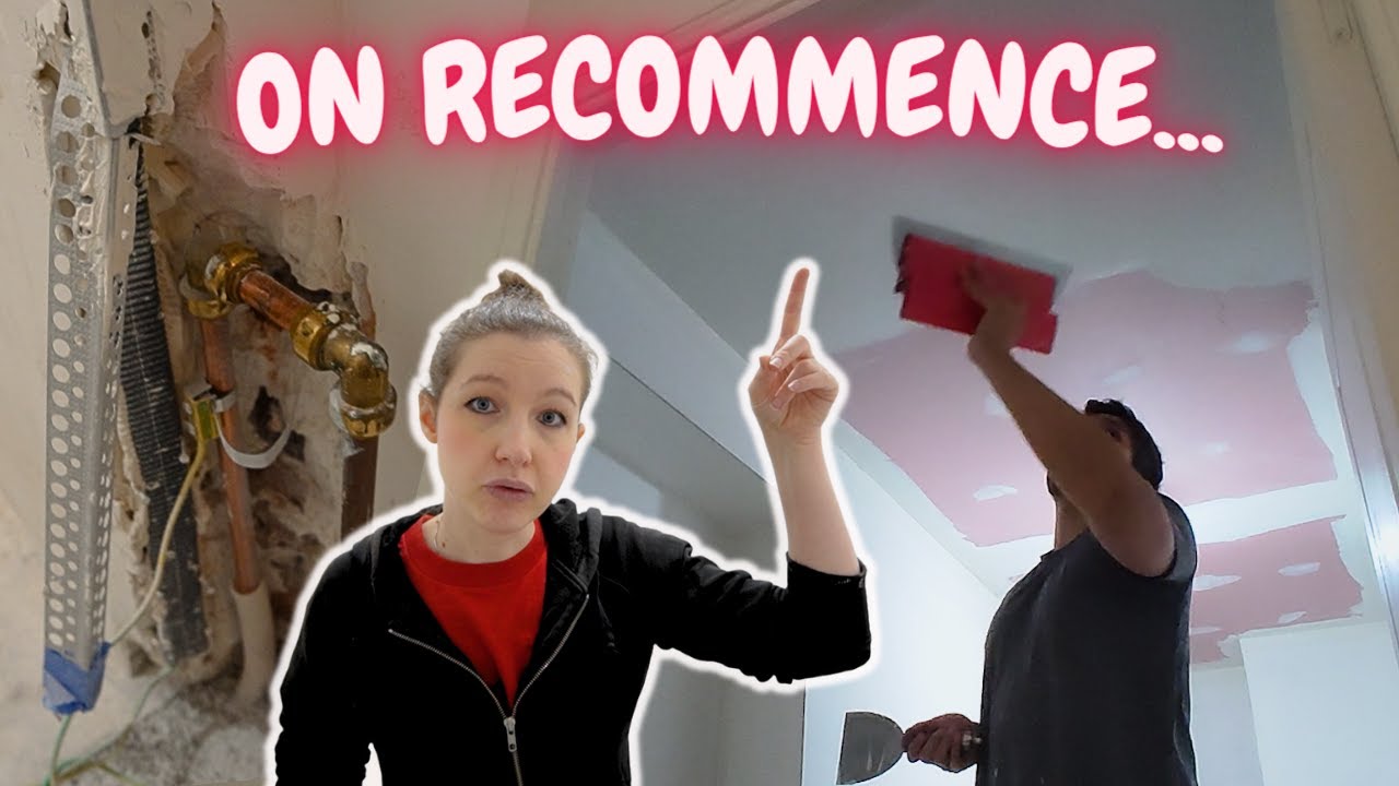 Reprise des travaux dans les WC, plomberie, enduits et peinture d'impression