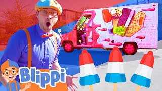 Red & Blue Popsicles On Blippi's Ice Cream Truck | July 4Th Special! | Best Kids Cars & Truck Videos