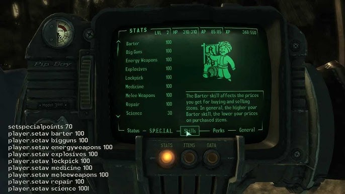 Skills and Special Stats Cheat for Fallout New Vegas 