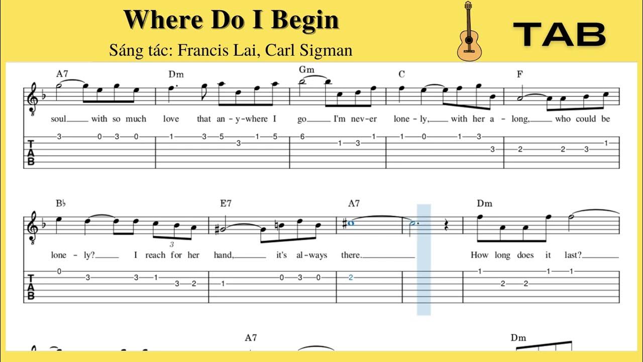 Where Do I Begin (Love Story) - Guitar tab đơn giản Where Do I Begin (Love Story) - Guitar tab đơn giản