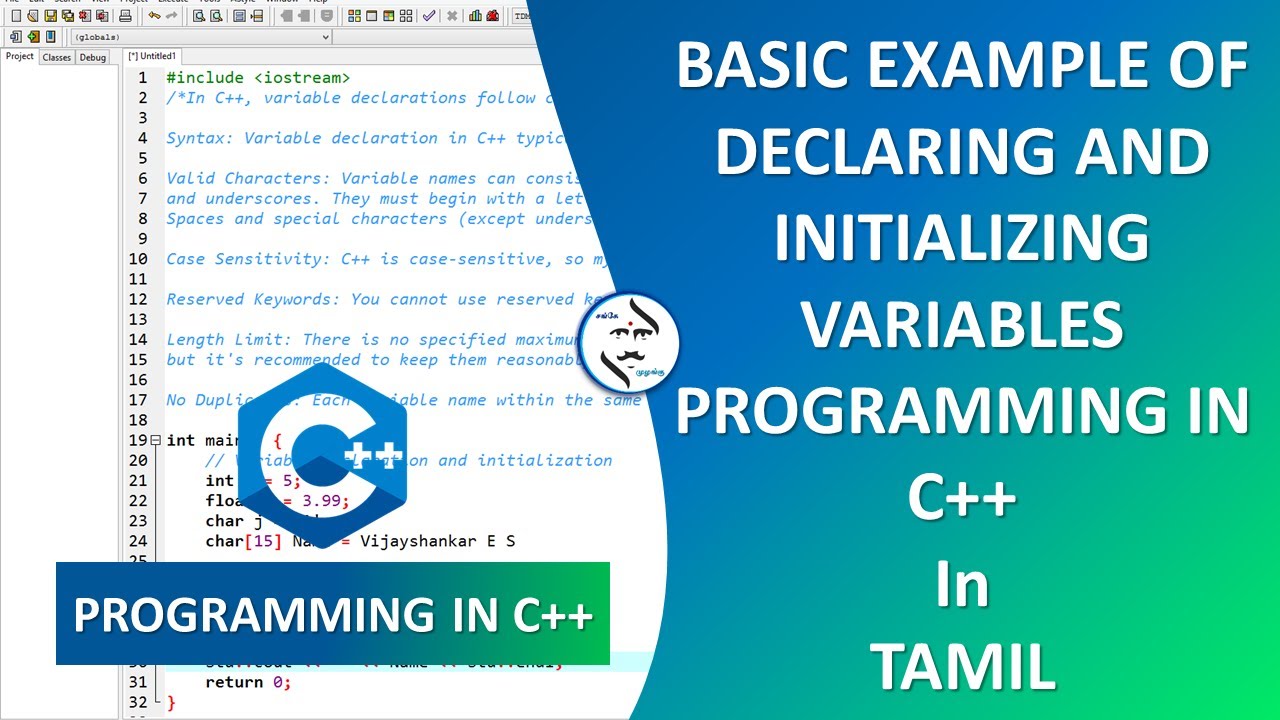 Basic example of declaring and initializing variables in C++ Tamil ...