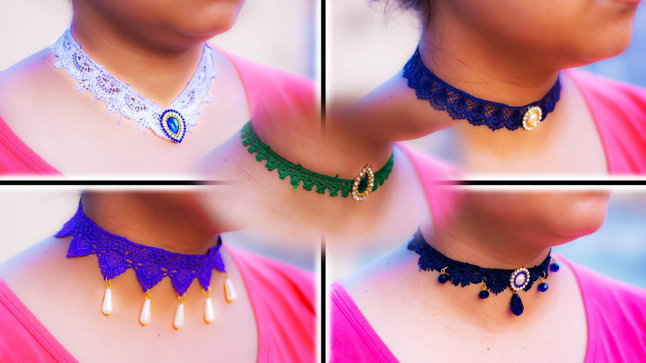 DIY : 5 easy choker necklace, Lace Choker, Handmade jewelry