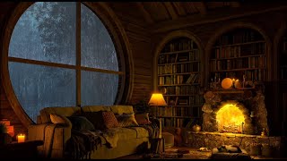 Stress Relief with Smooth Jazz Music 🌧️ Rain & Fireplace Sounds at A Cozy Reading Nook for Relaxing