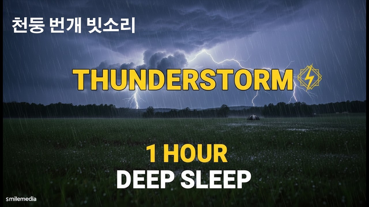 천둥 번개 빗소리 1시간 | 잔디밭 위 폭우 소리 불면증 개선 깊은 수면 | 백색소음 ASMR