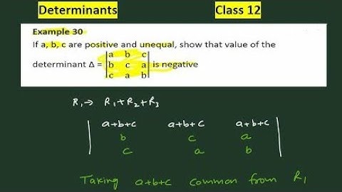 If a b c are positive and unequal show that the value of  | Example 30 Determinants Chapt 4 Class 12