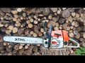 présentation stihl 034 av wood boss + test de coupe