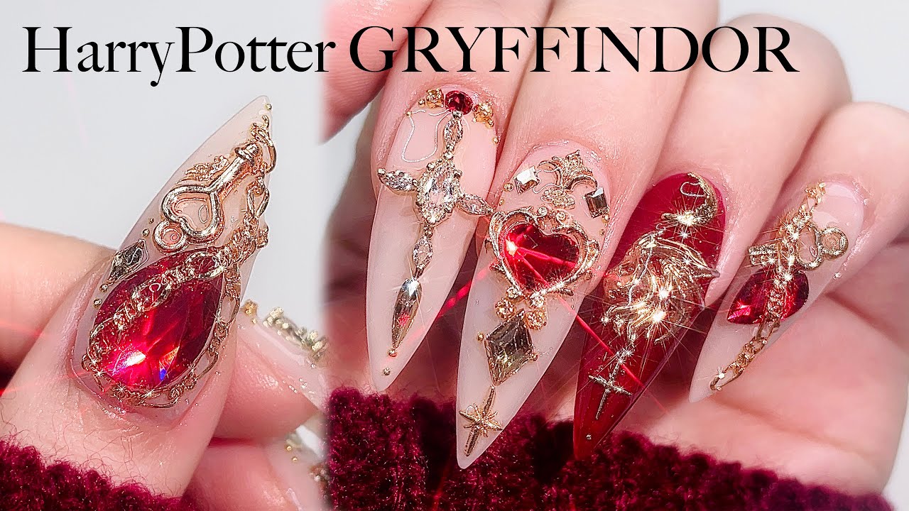 Гарри Поттер Гриффиндорские ногти🦁❤️ Наращивание ногтей АСМР