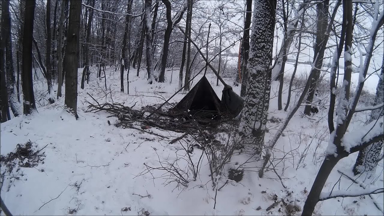 Tarp shelter camping in coldest night of our winter YouTube