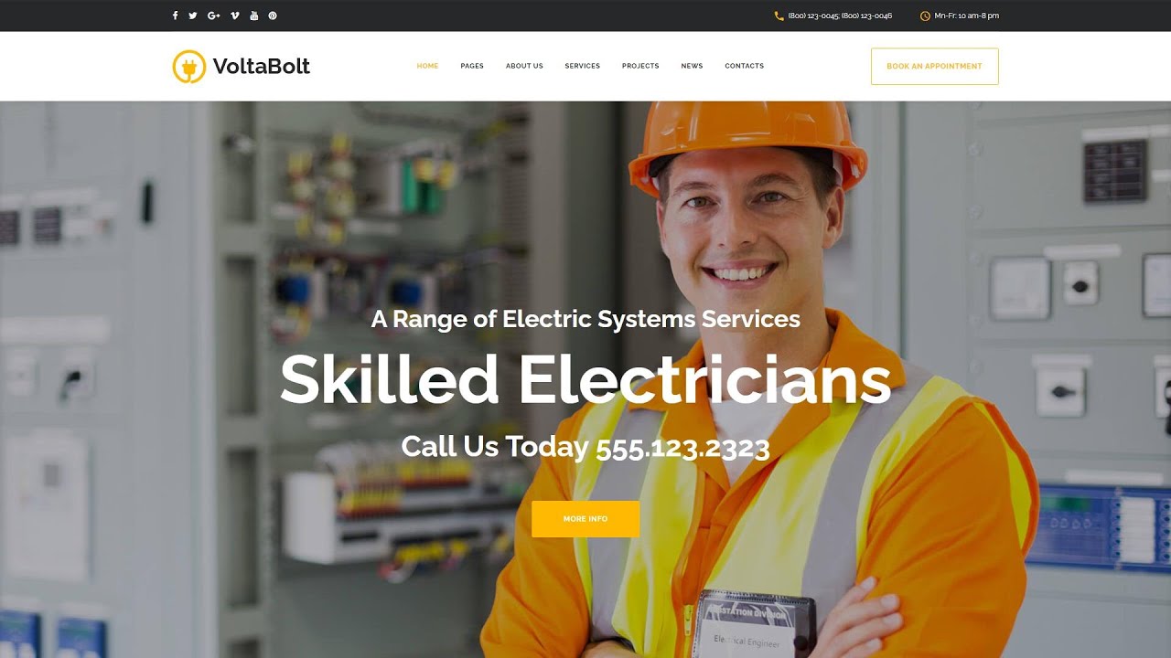 Electrician Services Responsive WordPress Theme by RockThemes Website Template - 63619