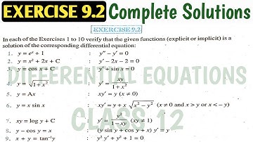 NCERT Class 12 Maths Exercise 9.2 Solution | Differential Equations | by MK Raza