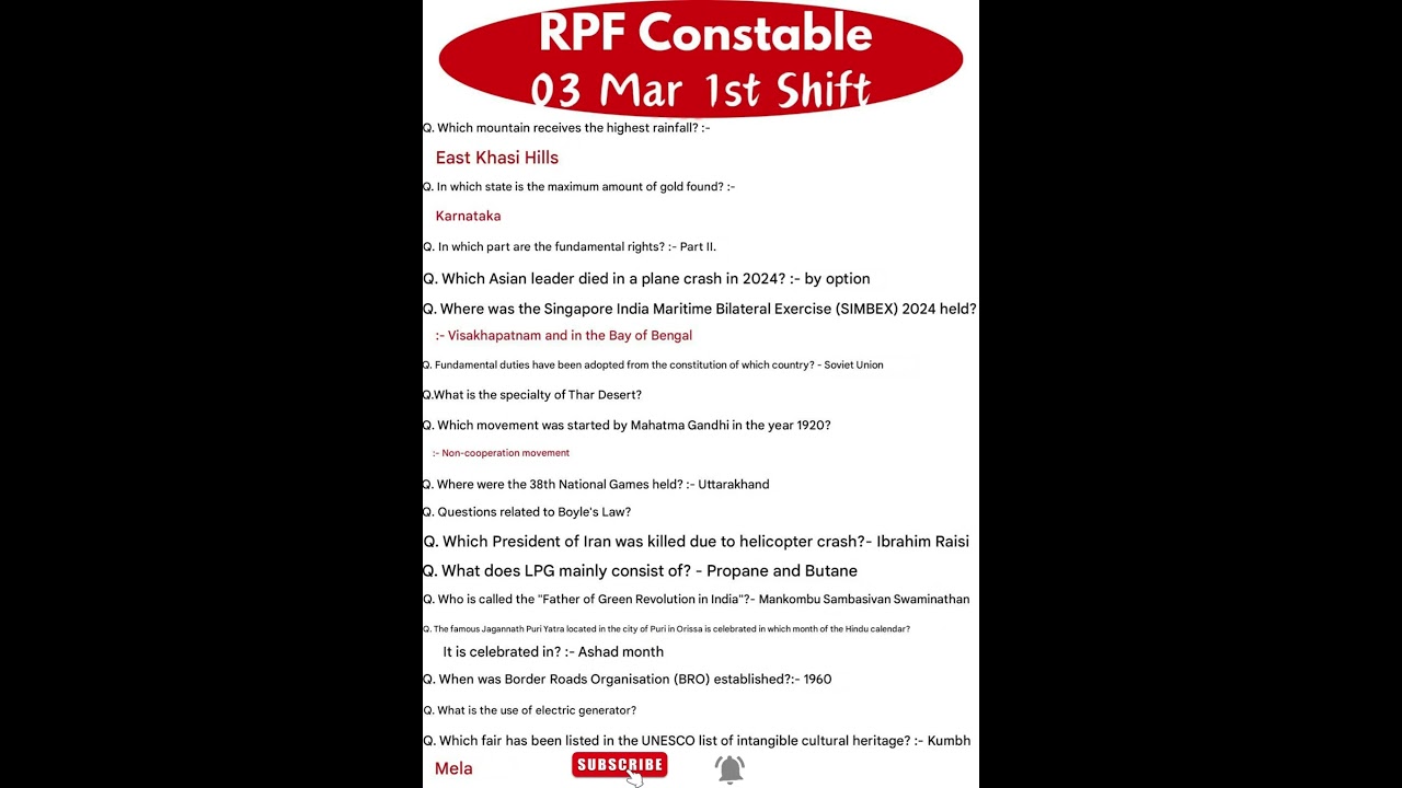 RPF Constable Exam Analysis 2025| RPF Constable Question Paper 2025 | 03 Mar 1st Shift| RPF Question