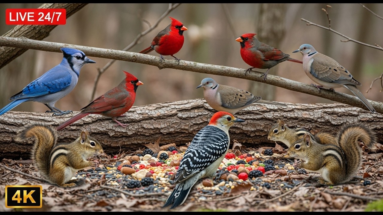 🔴 24/7 LIVE: Cat TV 😺 Beautiful Birds and Squirrels in the Snow ❄️ 4K HDR
