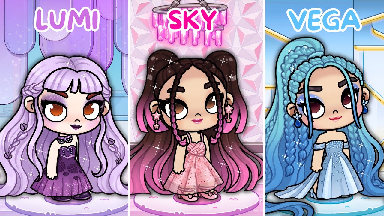 Lumi💜Sky🩷Vega🩵 Built a FREE Small Cabin,Camping Bus and Tree House | Avatar World | Pazu 
