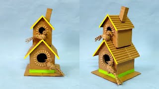 Making a bird house from waste cardboard | Cardboard craft