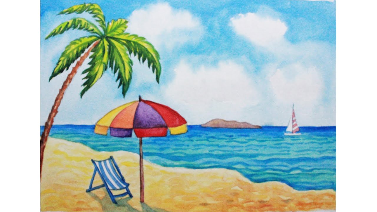 Как нарисовать летний пляж акварелью How to Draw a Beach Scene | Art