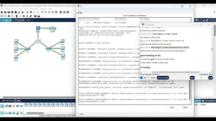 SRWE 4.3.8 Packet Tracer - Configure Layer 3 Switching and Inter-VLAN Routing