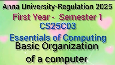 CS25C03 Essentials of computing Anna Univ regulation 2025 Basic Organization of a computer in tamil 