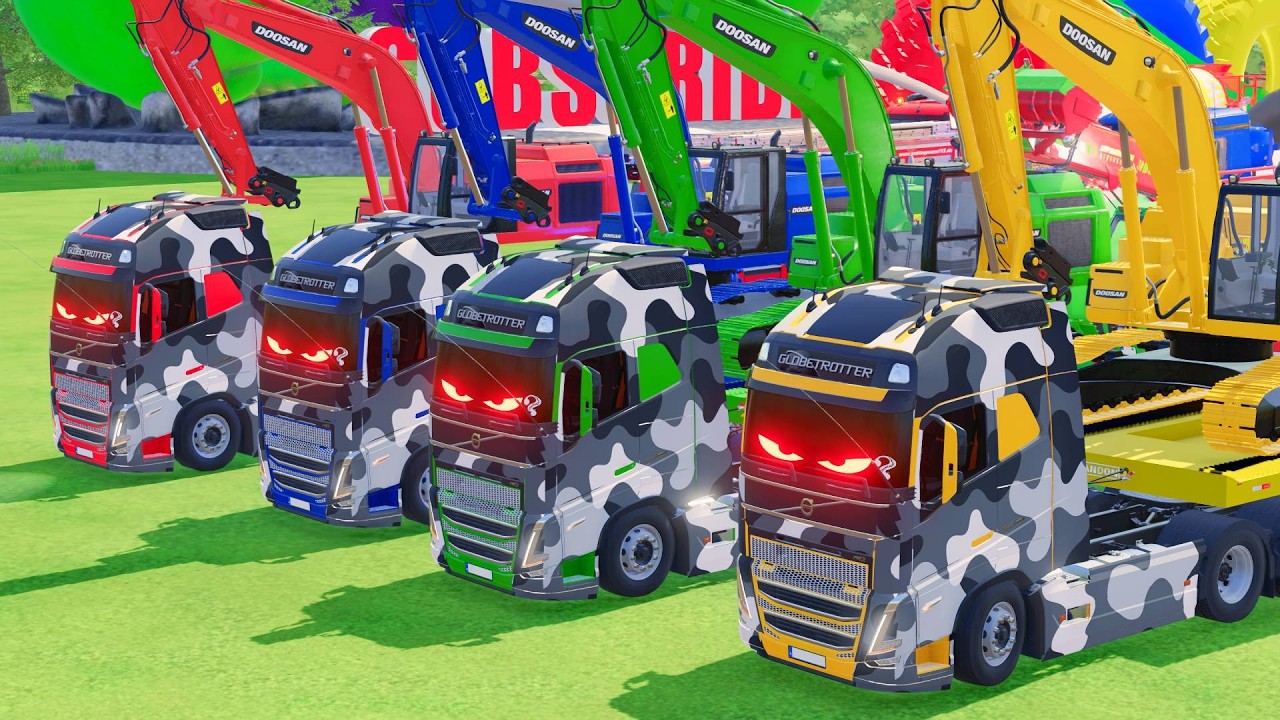 Flatbed Trailer McQueen Transportation with Truck - Speedbumps vs Cars vs Train - BeamNG.Drive #96