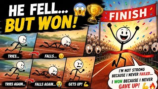 He Fell Again and Again… But Never Gave Up! 🏆 | Motivational Stick Man Story