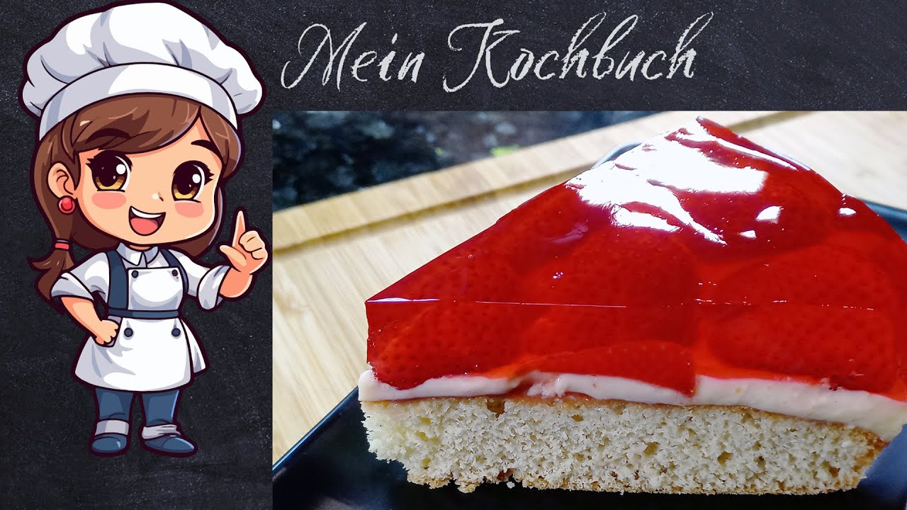 Köstliche Erdbeertorte mit Vanillepudding und Biskuit
