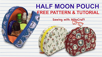 How to Make Halfmoon Pouch - Free Pattern and Tutorial - Cara Membuat Pouch Kosmetik Bulat