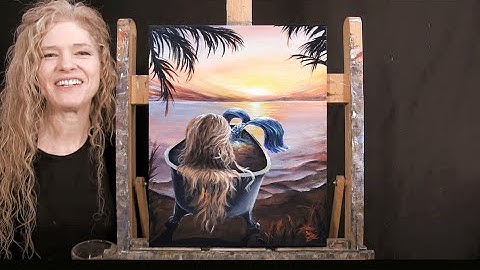 Learn to Paint MERMAID TROPICAL OASIS with Acrylic Paint - Paint & Sip at Home - Step by Step Lesson
